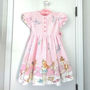 Vtg Pink Striped Dress with Ballerina Print